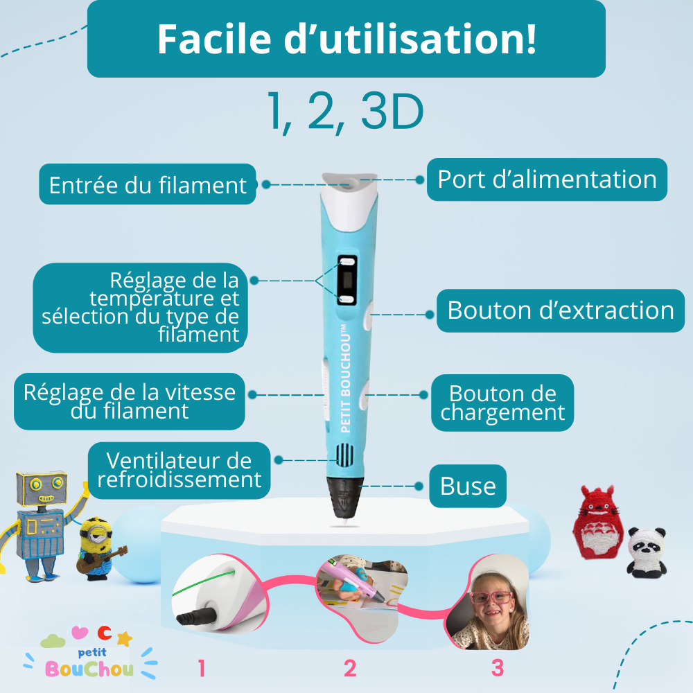 Kit de démarrage Stylo 3D – 10 filaments de couleur