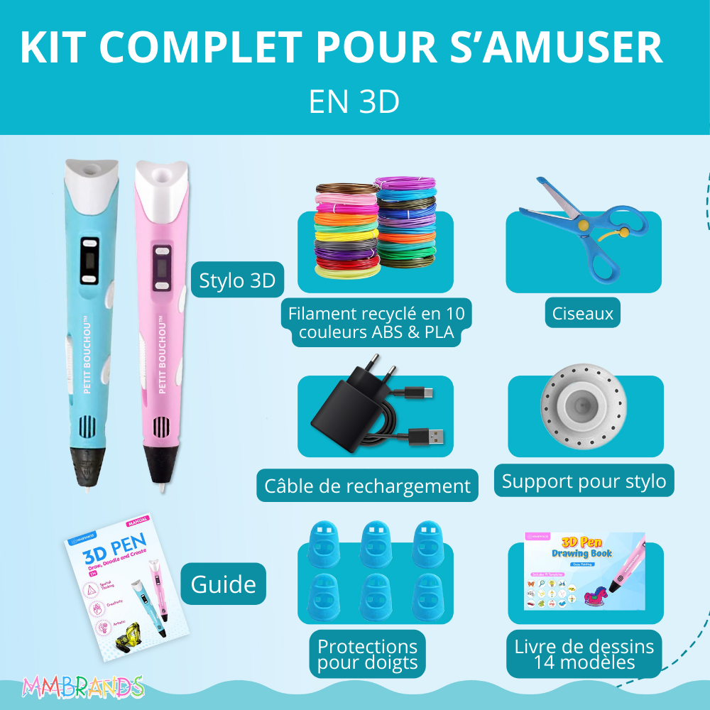 Kit de démarrage Stylo 3D – 10 filaments de couleur