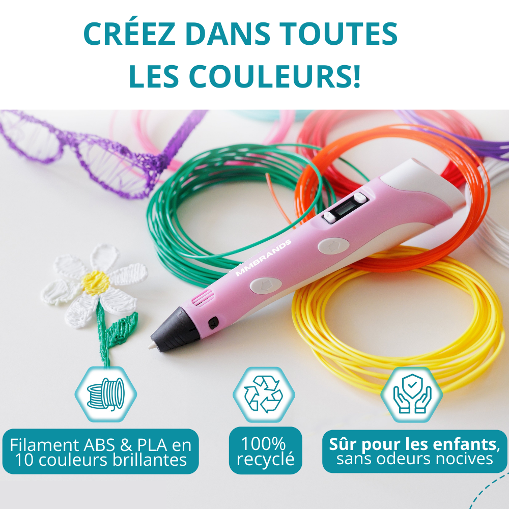 Kit de démarrage Stylo 3D – 10 filaments de couleur